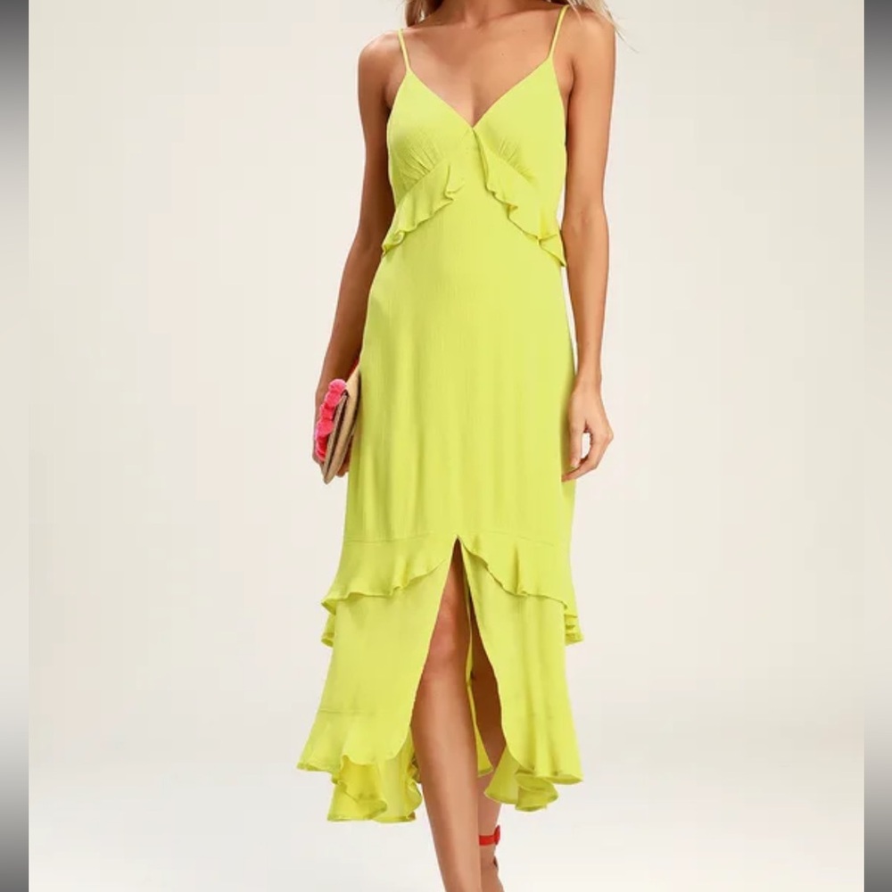 Lulus lime green ruffled midi dress